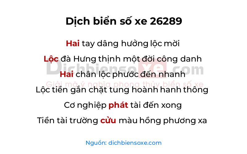 Dịch thơ biển số 26289