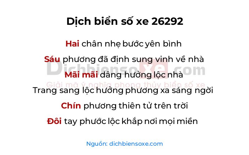 Dịch thơ biển số 26292