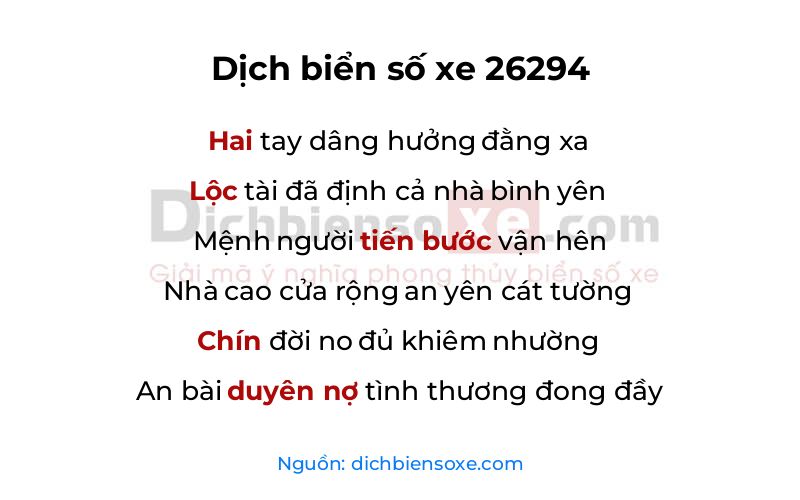 Dịch thơ biển số 26294