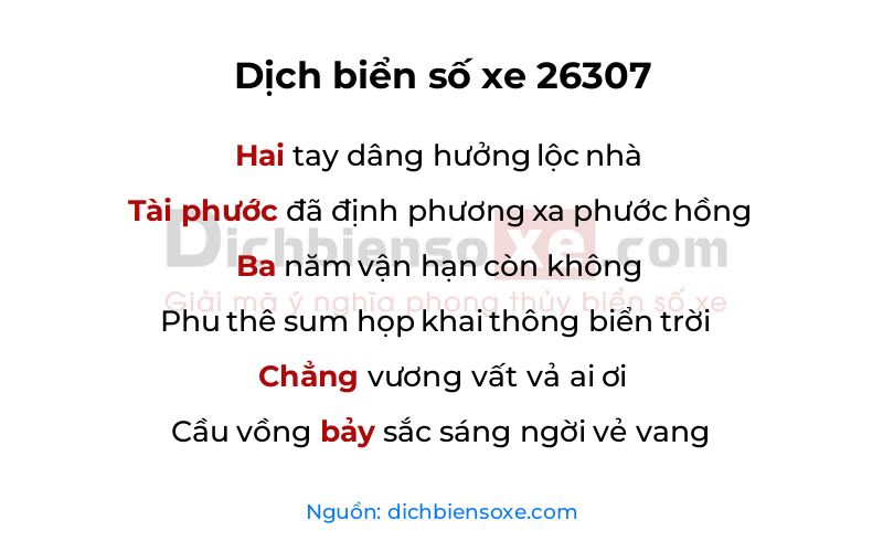 Dịch thơ biển số 26307