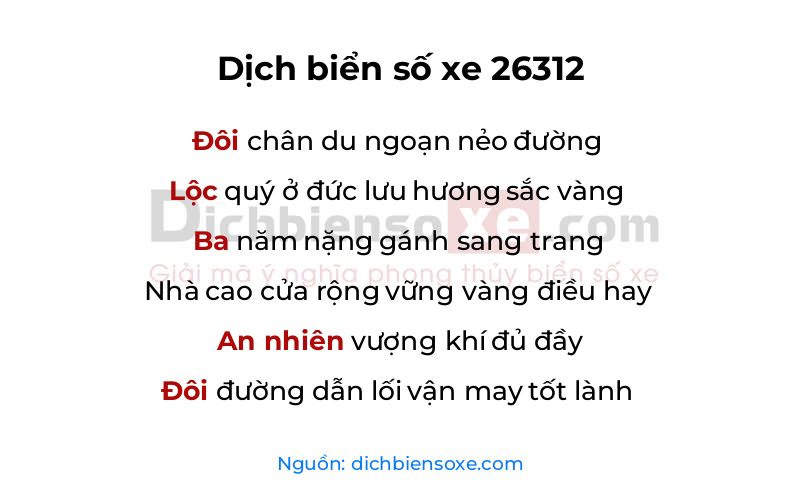 Dịch thơ biển số 26312