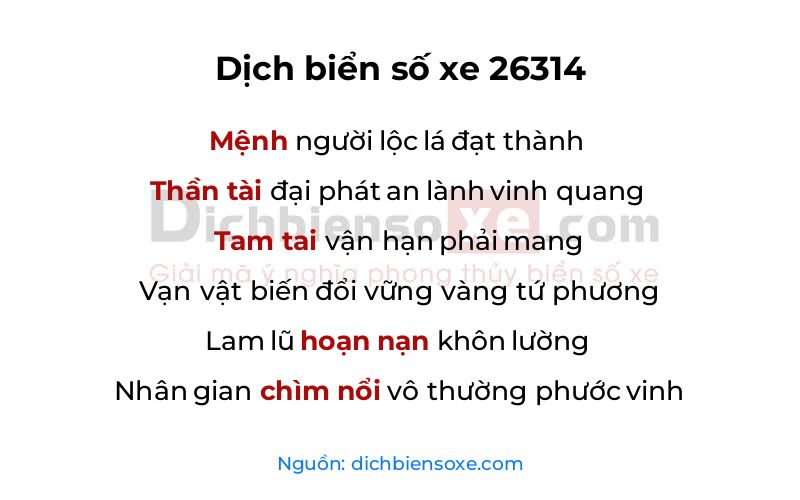 Dịch thơ biển số 26314