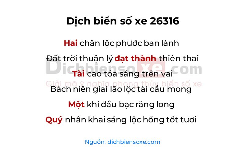 Dịch thơ biển số 26316