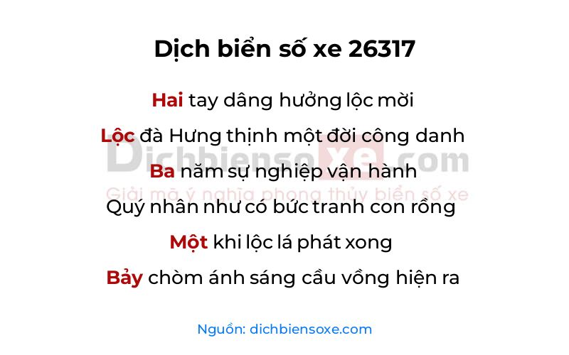 Dịch thơ biển số 26317