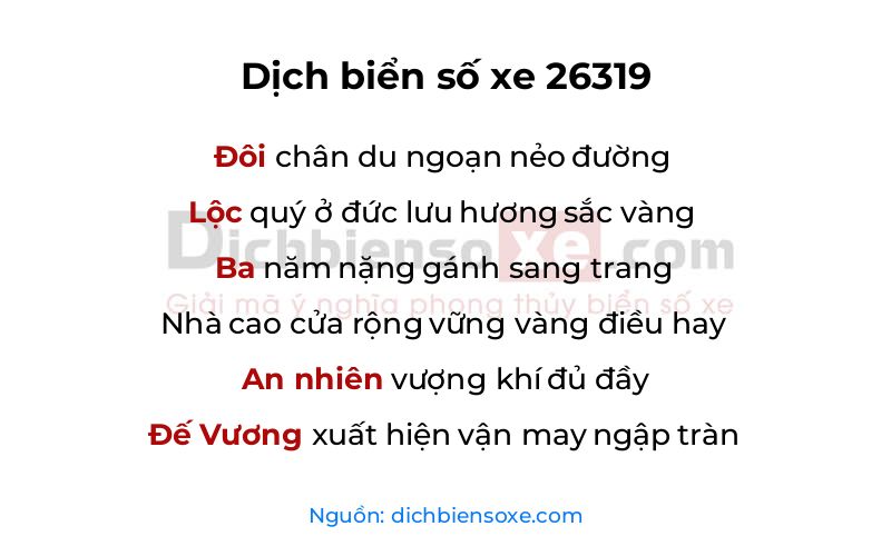 Dịch thơ biển số 26319