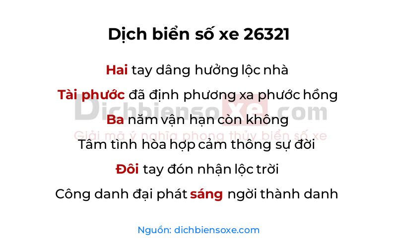 Dịch thơ biển số 26321