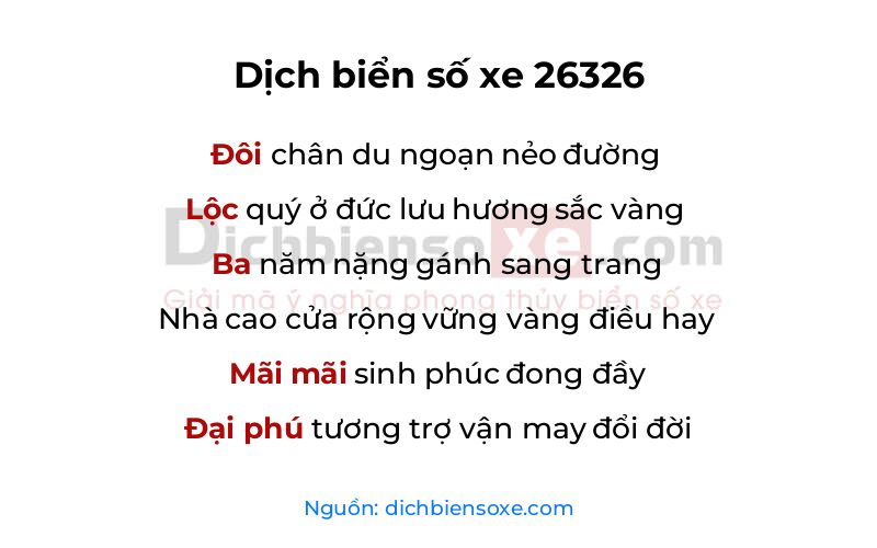 Dịch thơ biển số 26326