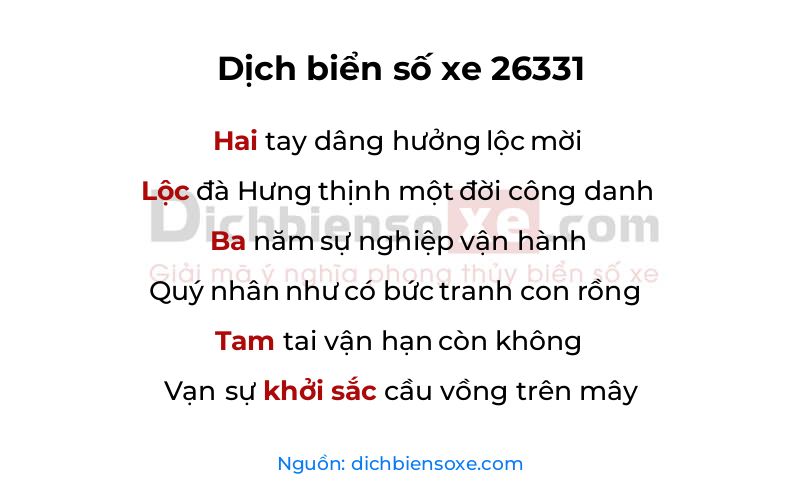 Dịch thơ biển số 26331