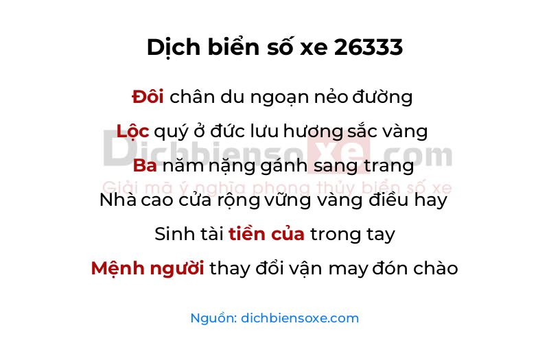 Dịch thơ biển số 26333