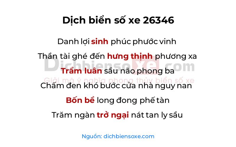Dịch thơ biển số 26346