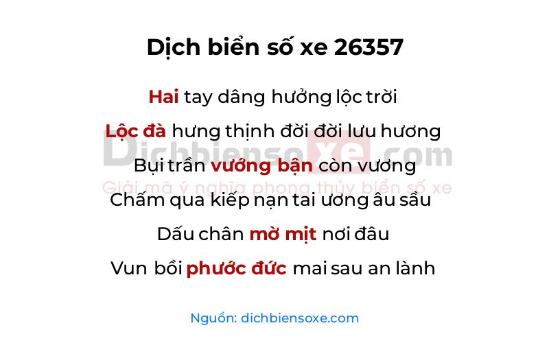 Dịch thơ biển số 26357