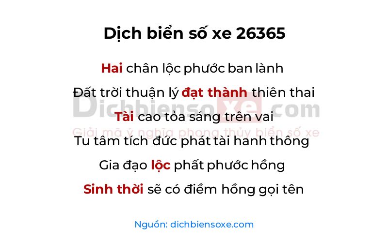 Dịch thơ biển số 26365