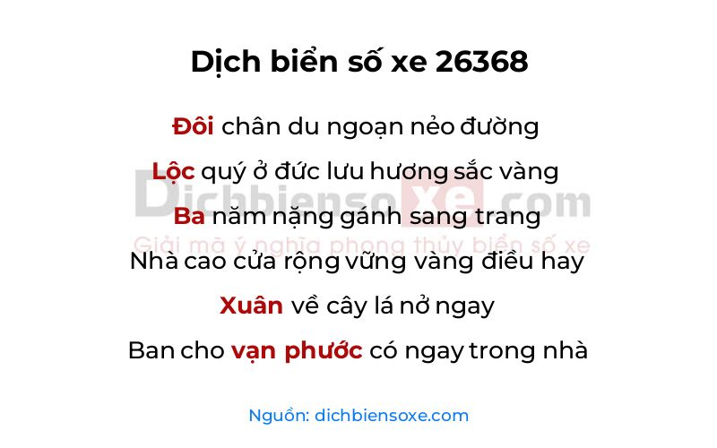 Dịch thơ biển số 26368