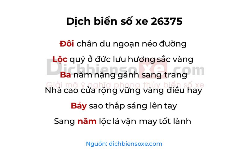 Dịch thơ biển số 26375