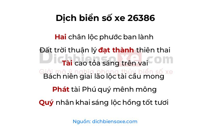 Dịch thơ biển số 26386