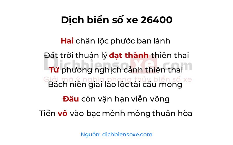 Dịch thơ biển số 26400