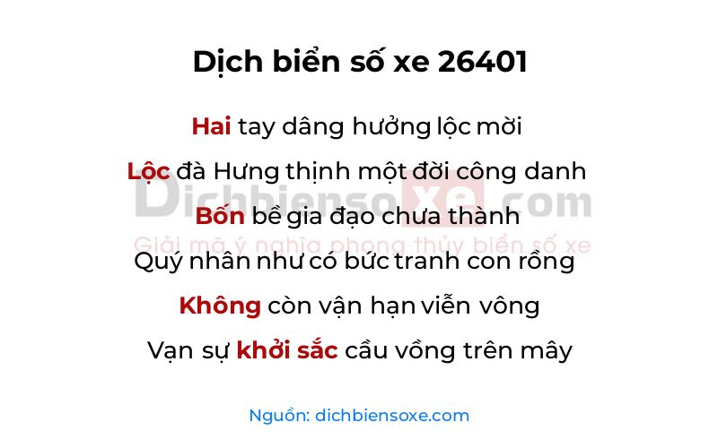 Dịch thơ biển số 26401