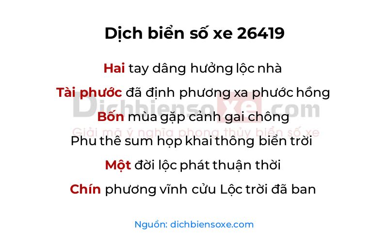 Dịch thơ biển số 26419