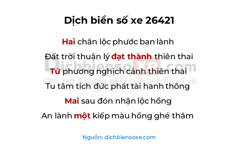 Dịch thơ biển số 26421