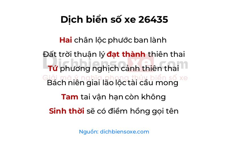 Dịch thơ biển số 26435