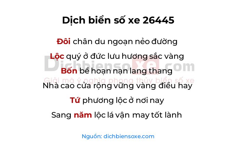 Dịch thơ biển số 26445