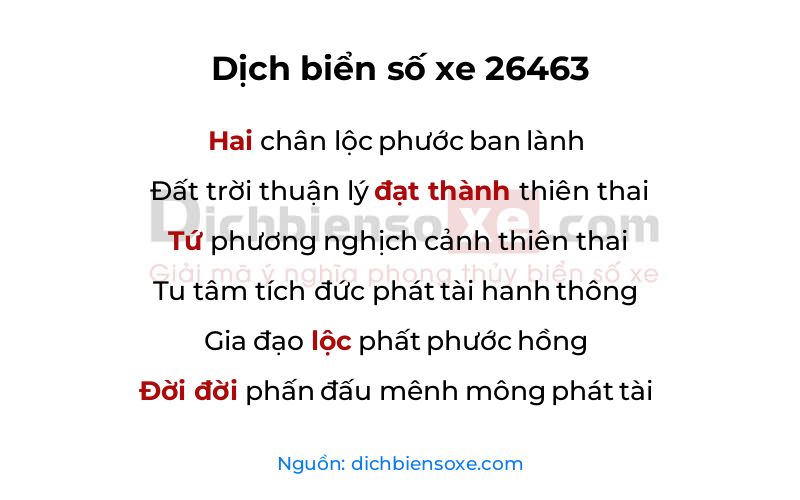 Dịch thơ biển số 26463