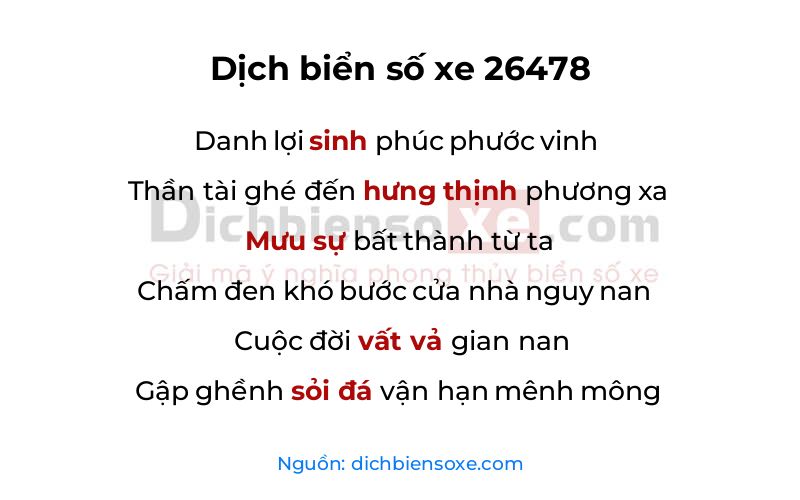 Dịch thơ biển số 26478