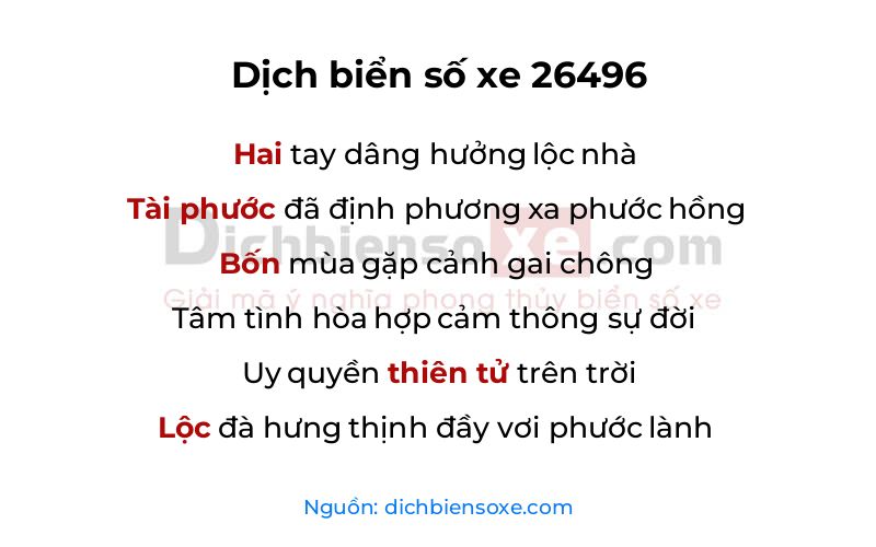 Dịch thơ biển số 26496