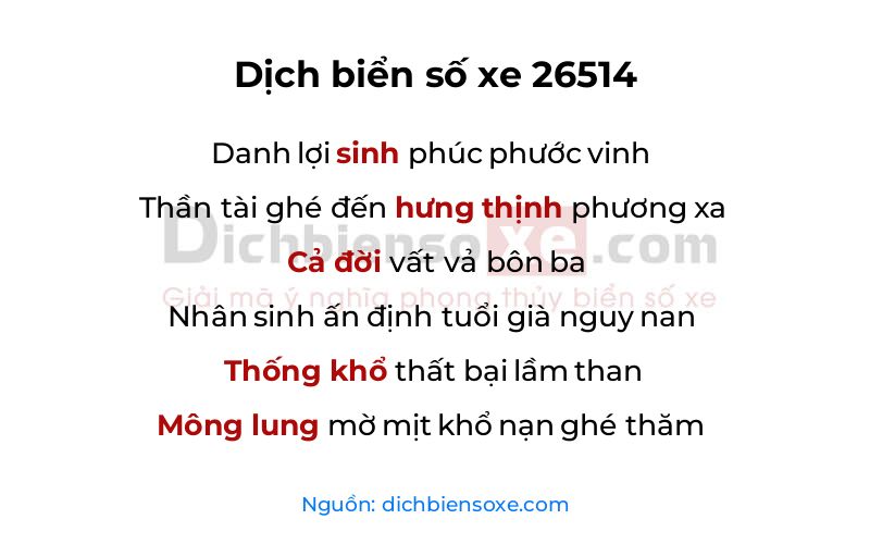 Dịch thơ biển số 26514