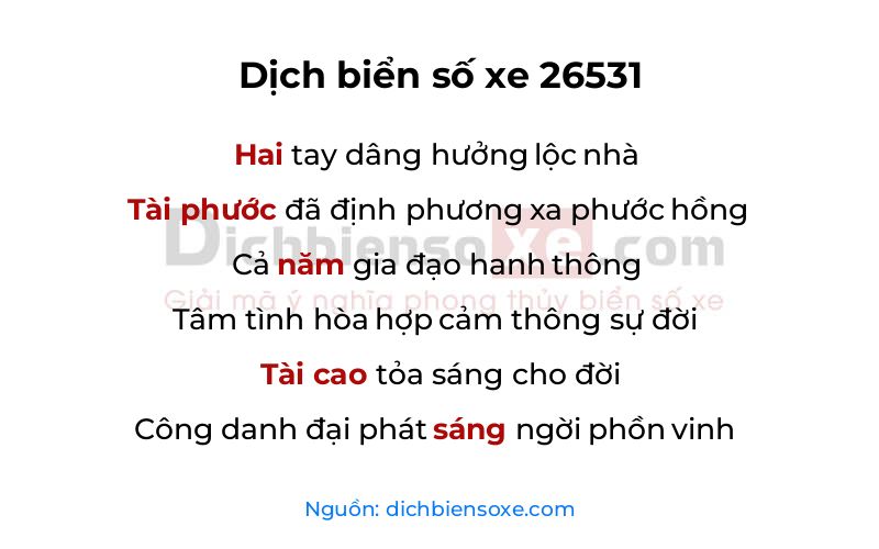 Dịch thơ biển số 26531