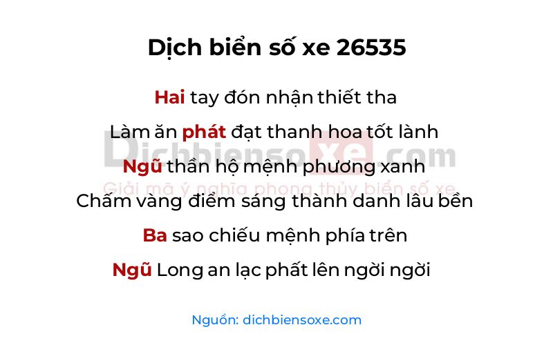 Dịch thơ biển số 26535