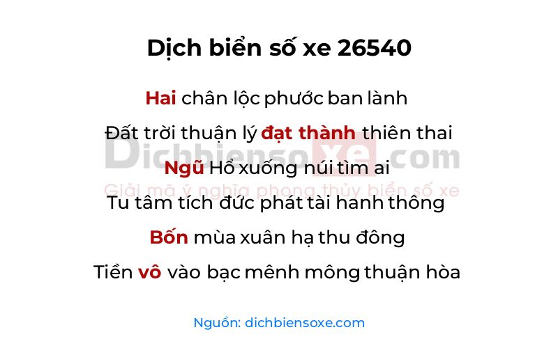 Dịch thơ biển số 26540