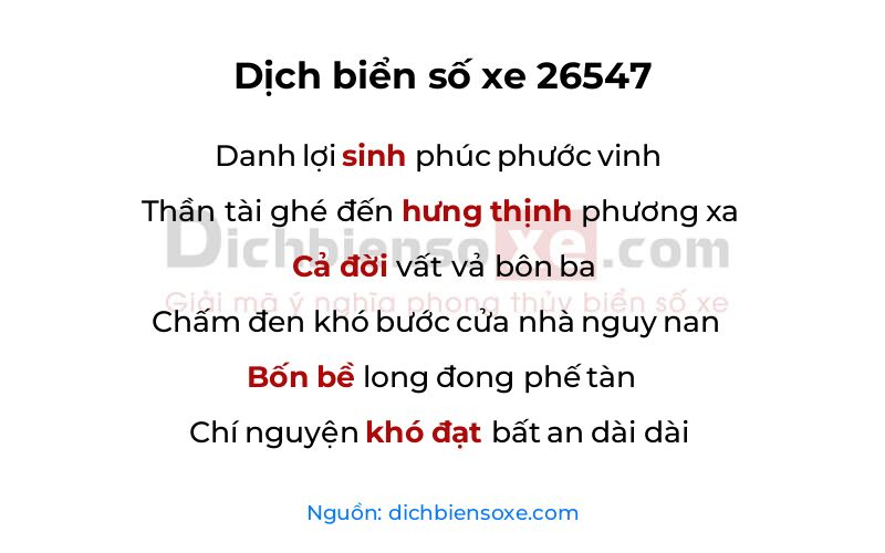 Dịch thơ biển số 26547