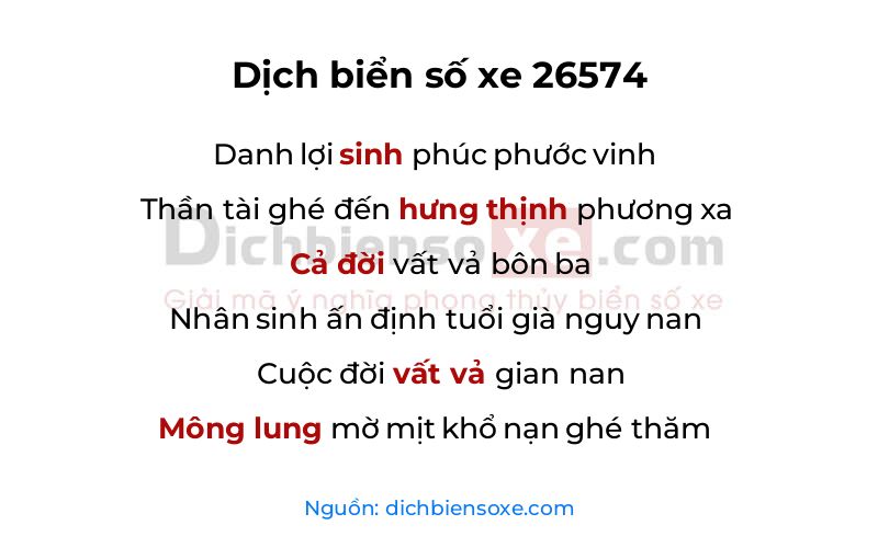 Dịch thơ biển số 26574
