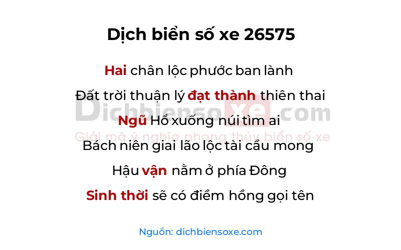 Dịch thơ biển số 26575