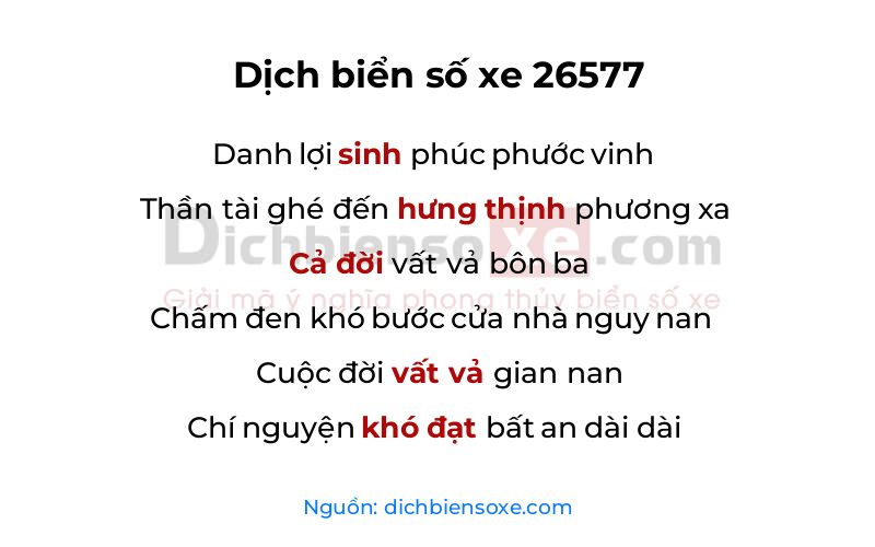 Dịch thơ biển số 26577