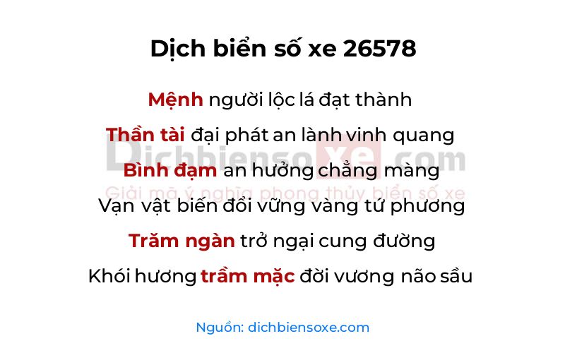 Dịch thơ biển số 26578