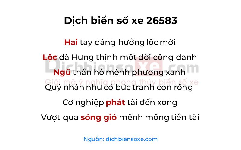 Dịch thơ biển số 26583