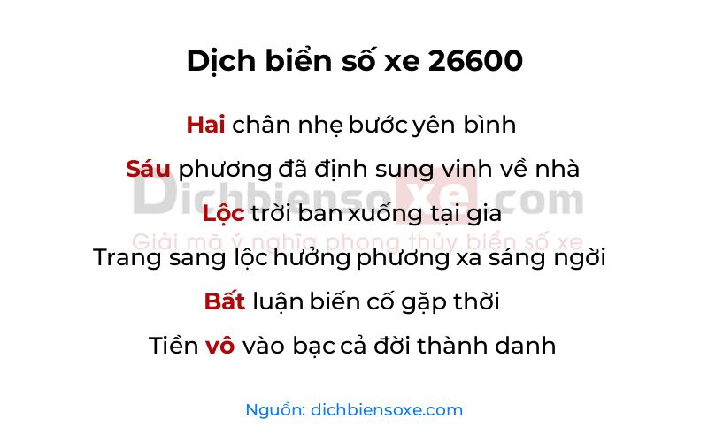 Dịch thơ biển số 26600