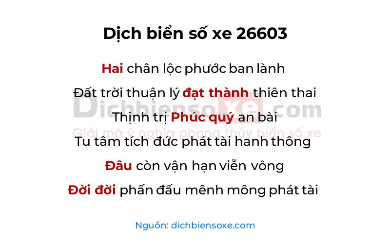 Dịch thơ biển số 26603