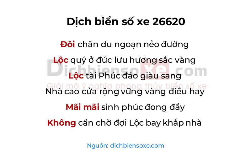 Dịch thơ biển số 26620