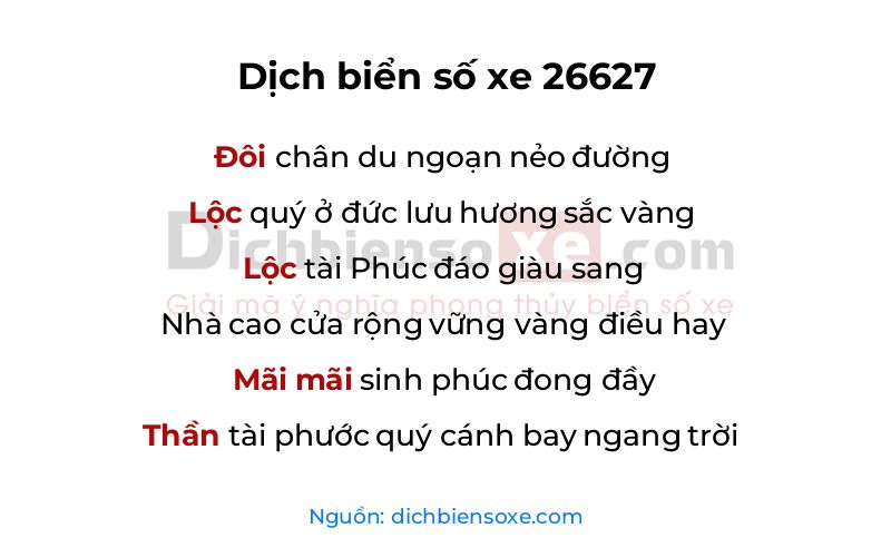Dịch thơ biển số 26627