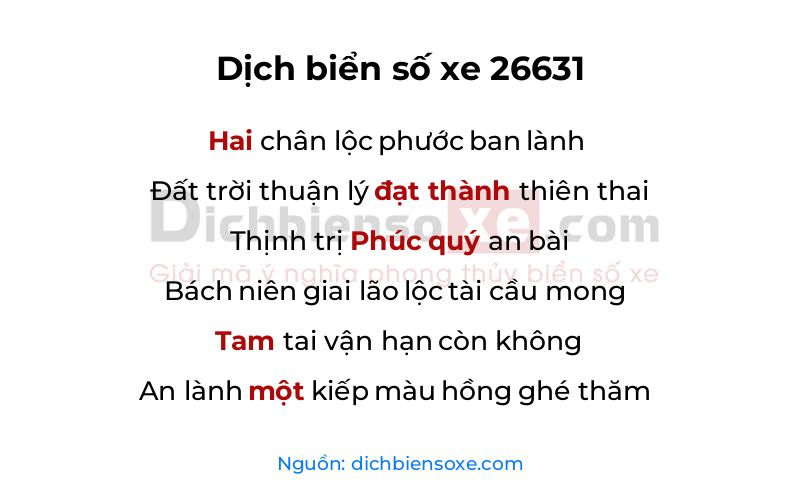 Dịch thơ biển số 26631