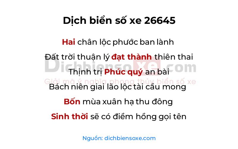 Dịch thơ biển số 26645