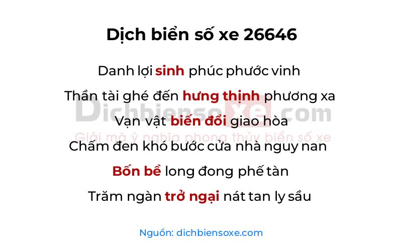 Dịch thơ biển số 26646