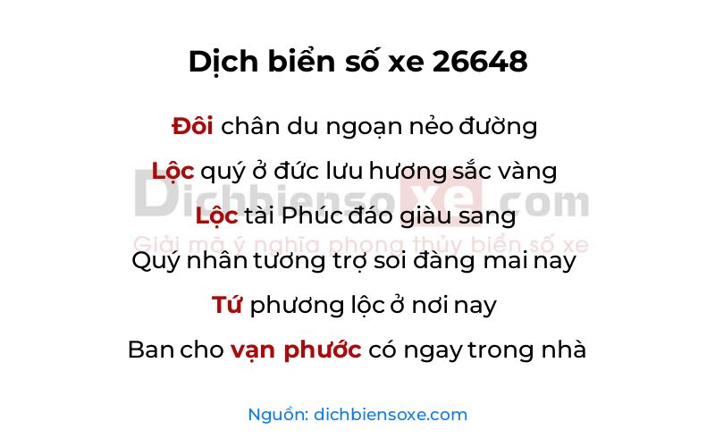 Dịch thơ biển số 26648
