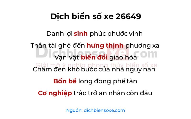 Dịch thơ biển số 26649