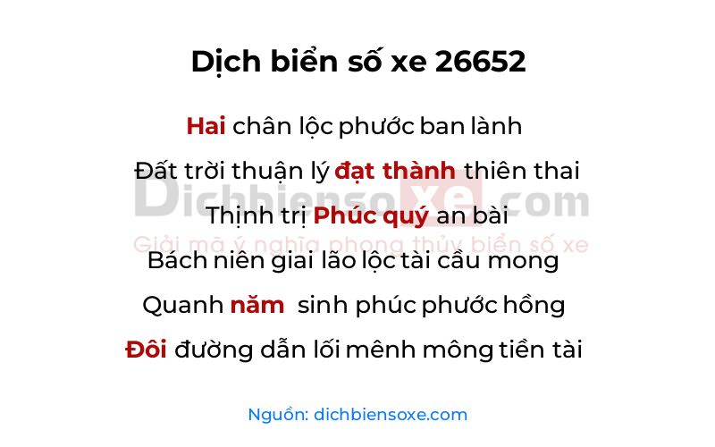 Dịch thơ biển số 26652