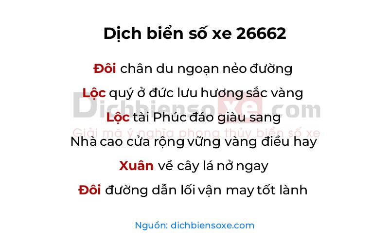 Dịch thơ biển số 26662