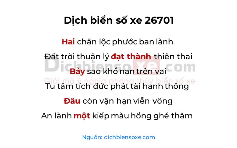 Dịch thơ biển số 26701
